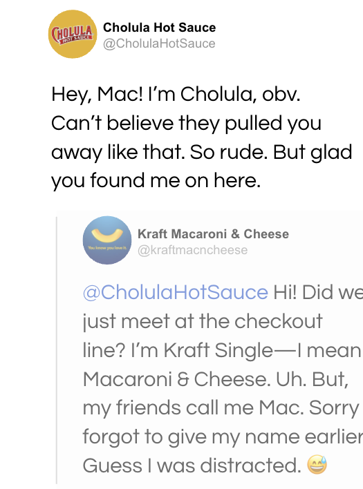Kraft Macaroni & Cheese and Cholula social conversation screenshot 3